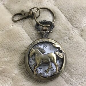 Vintage Style Antique Bronze Equestrian Pocket Watch Keychain for Men and Women